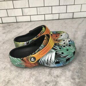 Crocs Classic Clog Shoes Kids Size J1 Palm Leaf Print Multicolor Summer Sandals